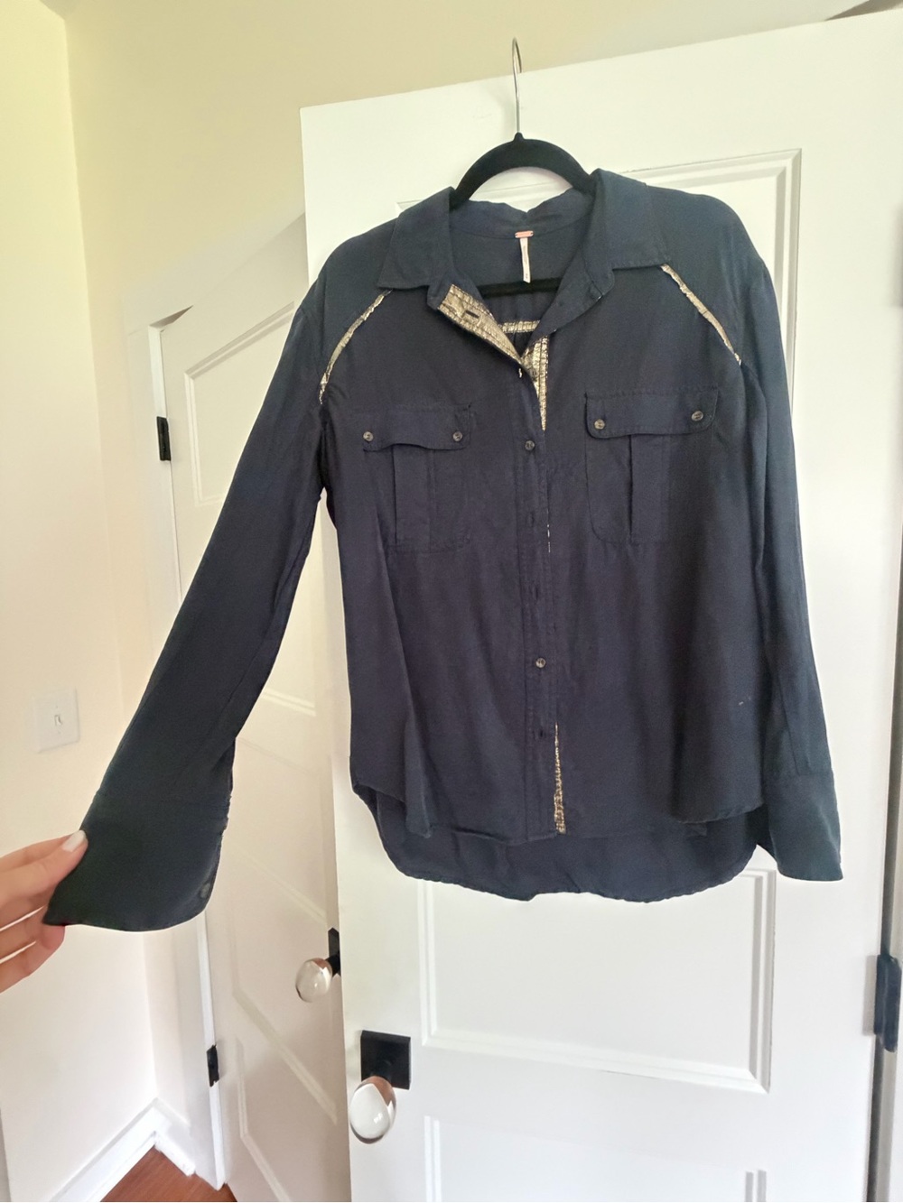 Free People Navy Button-Down Shirt